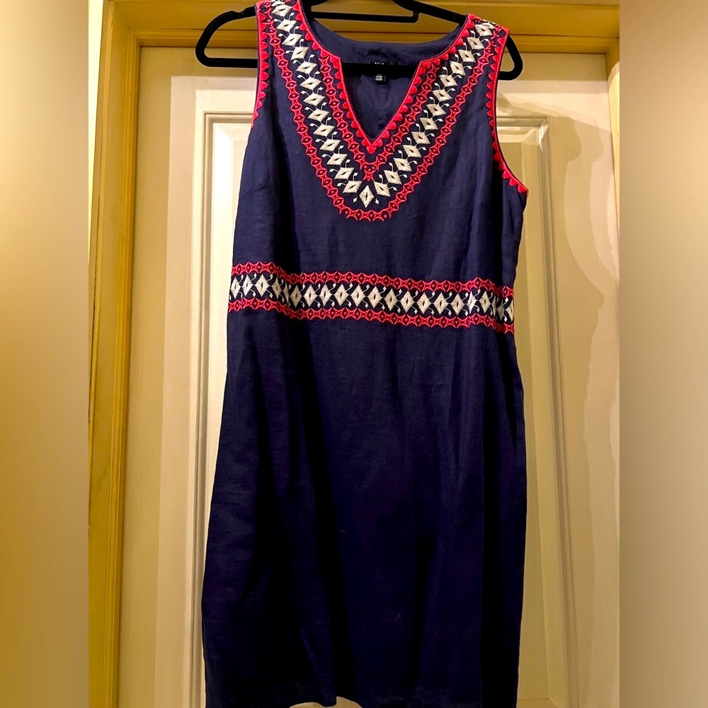 Hatley - Linen Shift Dress with Embroidered neckline and waist